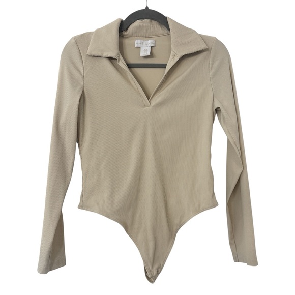 House of Harlow 1960 Cream Polo Ribbed Thong Bodysuit Size Large - Picture 1 of 4